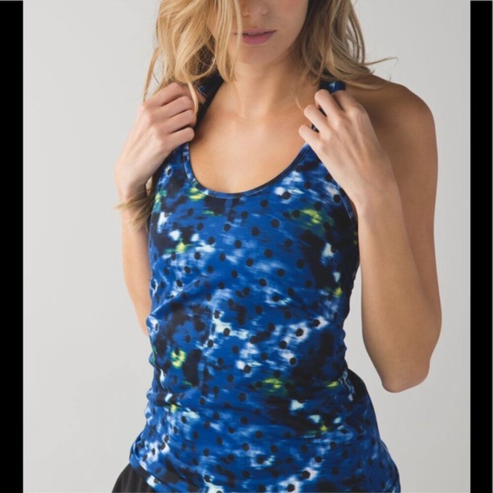 Lululemon Cool Racerback Tank Top Lightweight Stretch Print Sapphire Blue Crew 6